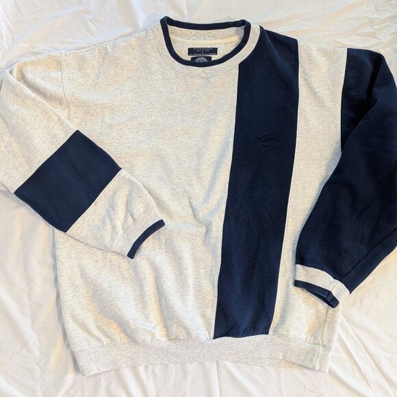 VTG Dockers Crewneck Sweatshirt Large Gray Navy Bold Stripe 80s 90s Pullover - Picture 1 of 6